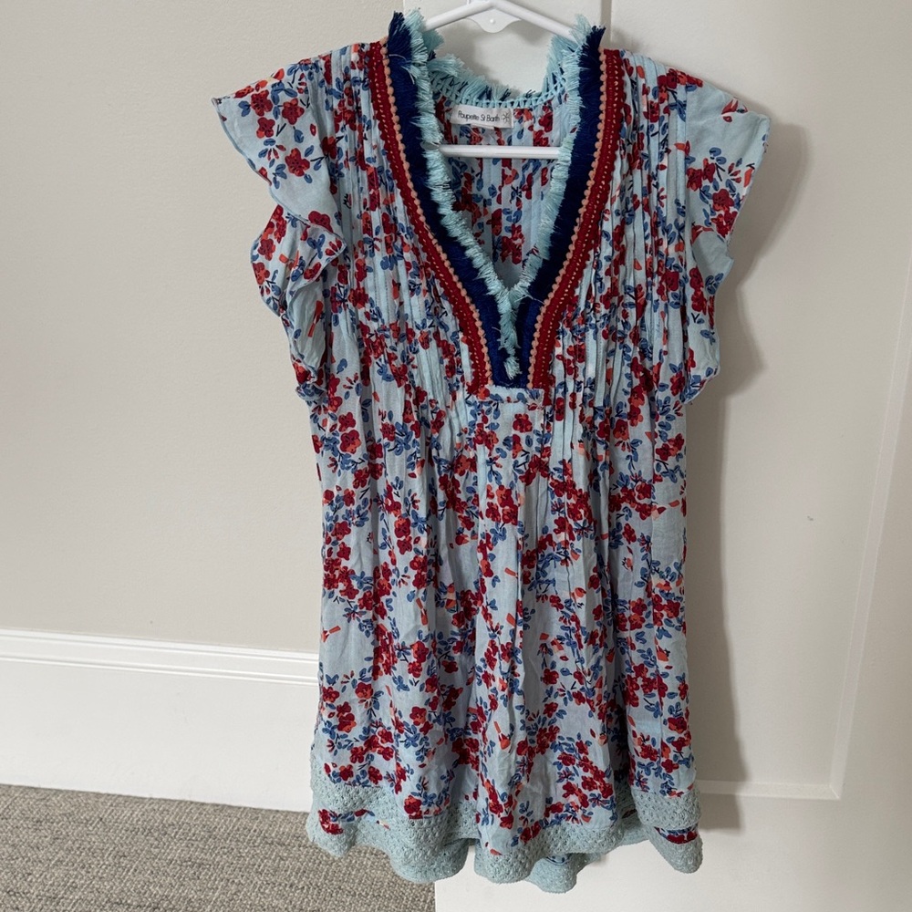 Poupette St. Barth Kids Dress in Sky Blue and Crimson